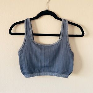 Aerie Ribbed Seamless Longline Bralette Lounge Cropped Tank Top Square Neck Blue